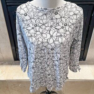 Talbots Black and White Floral Knit T-Shirt Top
